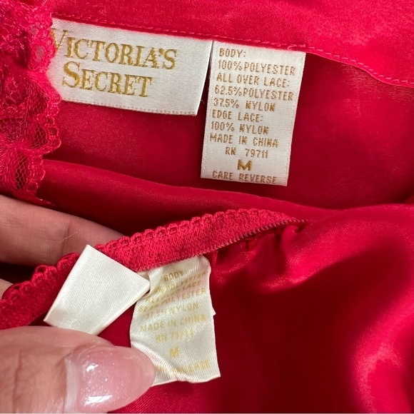 Victoria Secret Cami Set Medium Vintage Rare Gold Label pj Red Satin Tank E - Picture 11 of 11